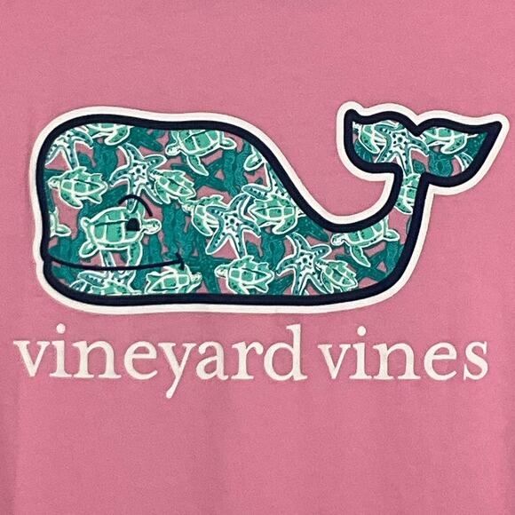 VINEYARD VINES Long Sleeve Pocket Tee Shirt Pink Whale Turtle Print Logo sz XS - Picture 6 of 7